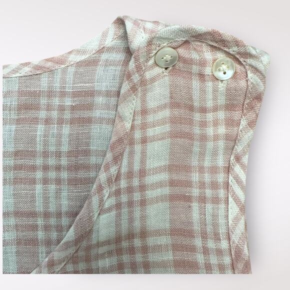 April Cornell Linen Tank L Pink White Plaid Sleeveless Boho Cottagecore - Picture 7 of 7